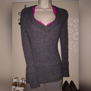 Rabbit Hair Lilu Charcoal V-Neck Sweater
